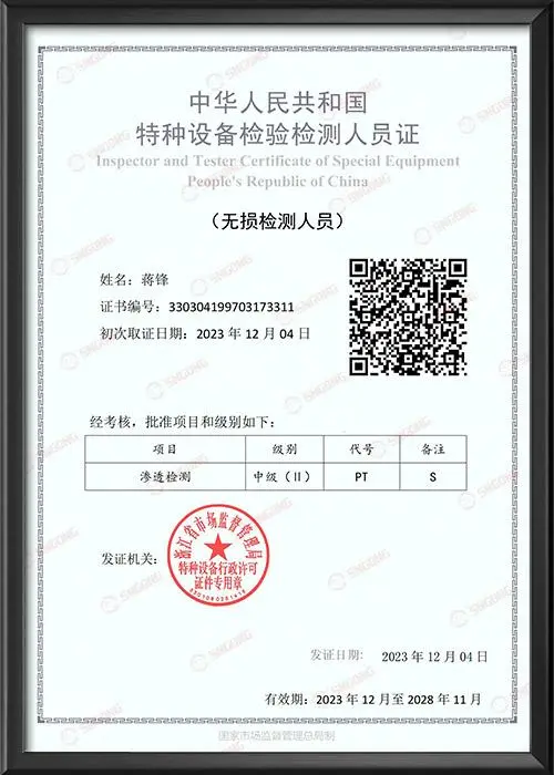 PT Non-Destructive Testing Certificate